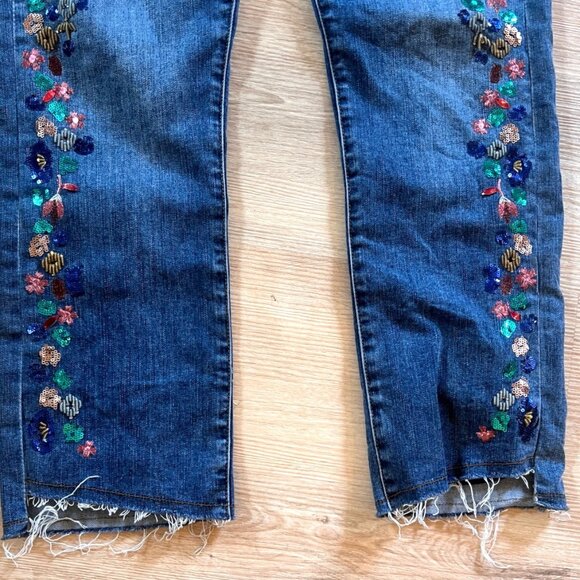 Pilcro & the Letterpress Slim Straight 32 jeans Sequins Embroidery Boho Distress - Picture 4 of 13